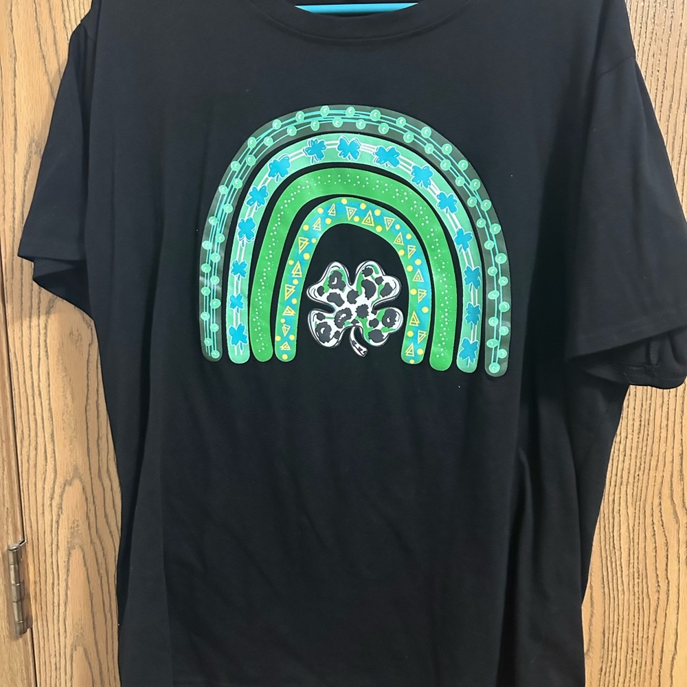 St.Patrick’s Day - Black T-Shirt with Green Rainbow Design